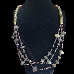 Indian Ruby & Labradorite Sterling Silver Vermeil Vintage Necklace